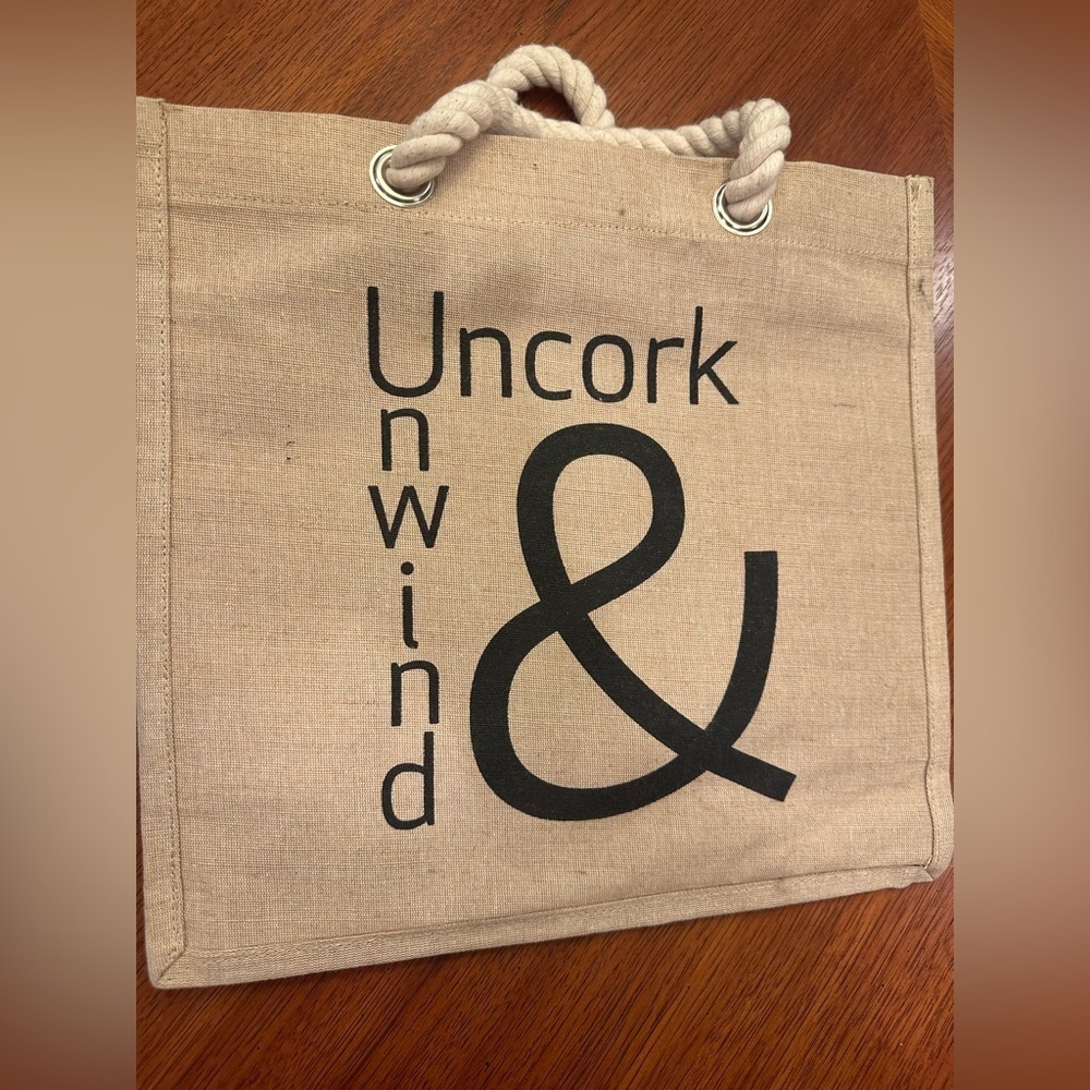 Uncork & Unwind canvas tote bag picnic travel bag carry case 🍷 jute rope bag